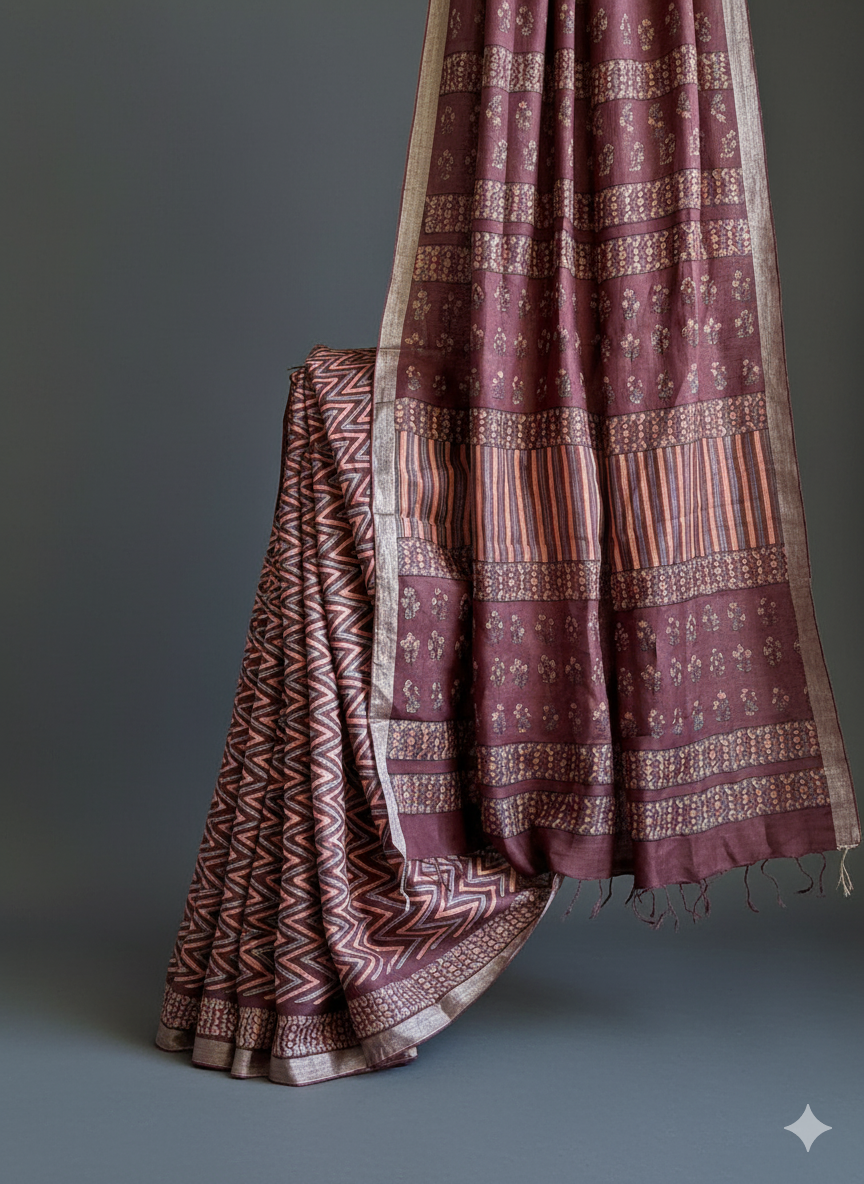 Rangoon Creeper Wasabi Linen Sari