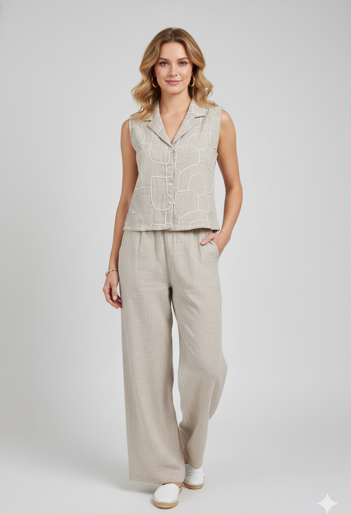 Beige Sleeveless Co-ord Set