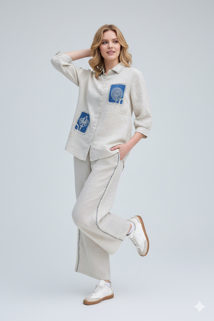 Beige With Blue Co-ord Set