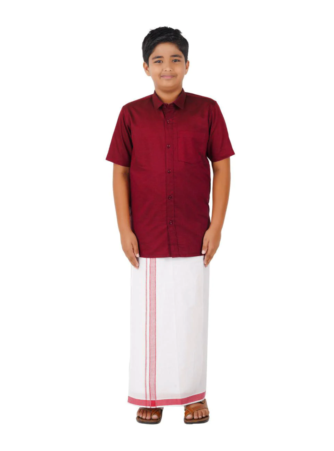 maroon color shirt with dhoti