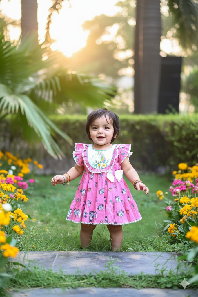 Girls Ethnic Wear - Pink Zebra Frock
