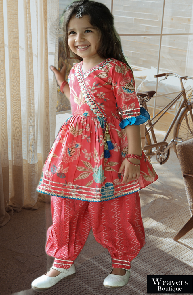 Girls Ethnic Wear - Red Kurta Set
