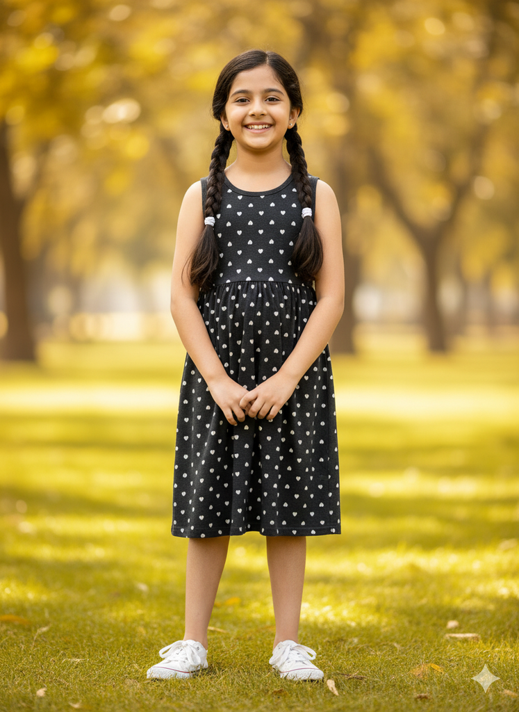 Girls Below Knee Length Sleeveless Dress - Charcoal