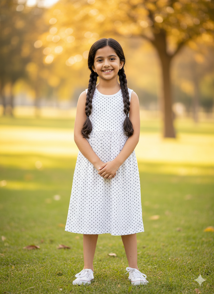 Girls Below Knee Length Sleeveless Dress - Off White