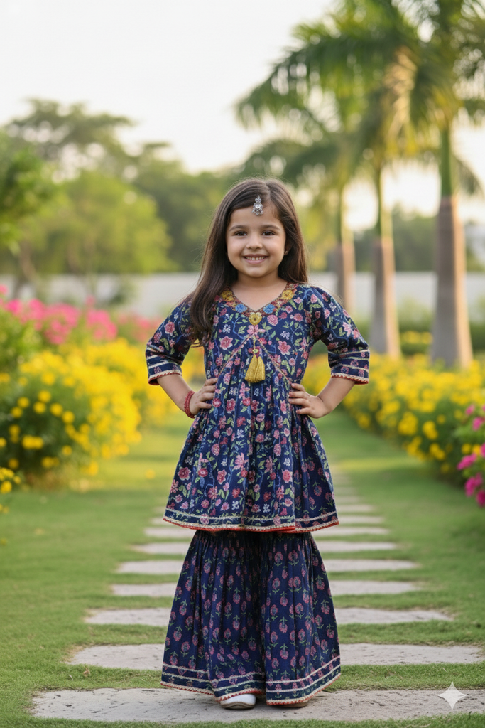 Girls Ethnic Wear - Blue Sharara Set