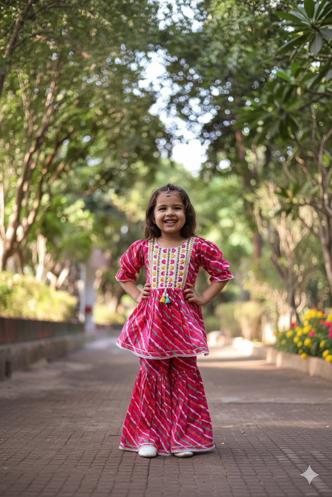 Girls Ethnic Wear - Pink Sharara Set