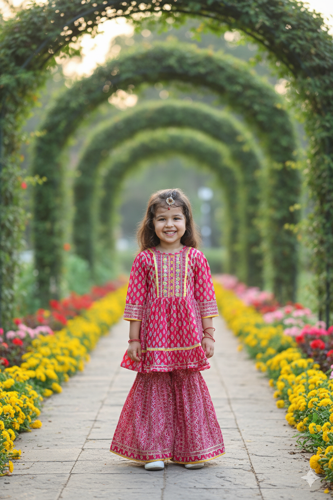 Girls Ethnic Wear - Rani Pink Sharara Set