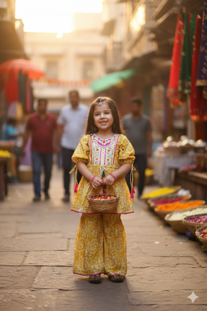 Girls Ethnic Wear - Yellow and White Sharara Set