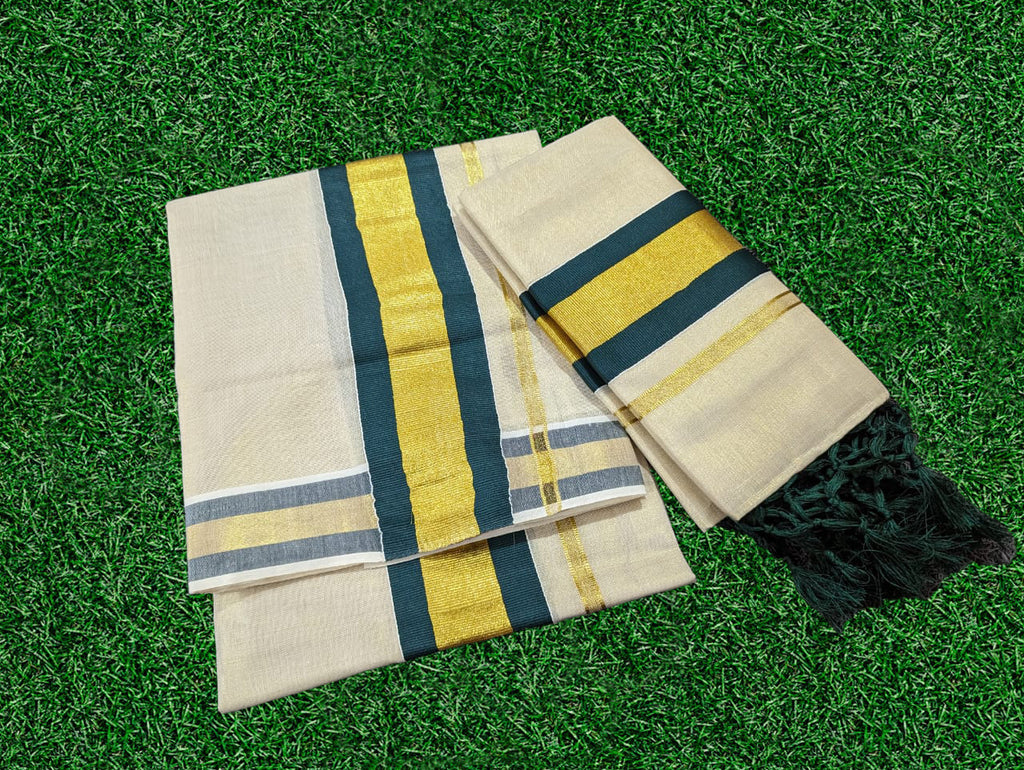 Kerala Thiruvathira Kali Uniform Settumundu - Green