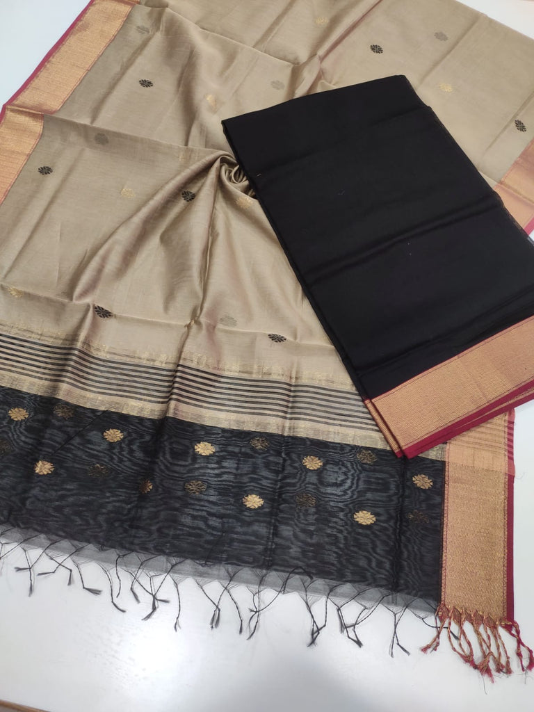 Maheshwari Silk Cotton Suit Material - Black