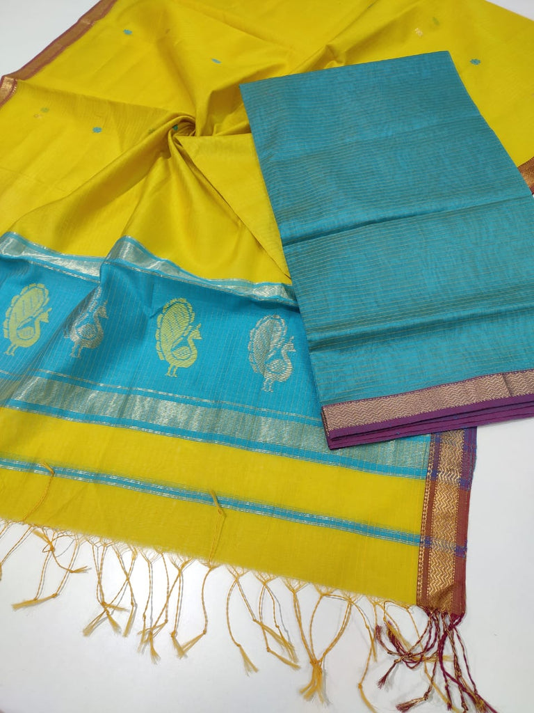 Maheshwari Silk Cotton Suit Material - Blue