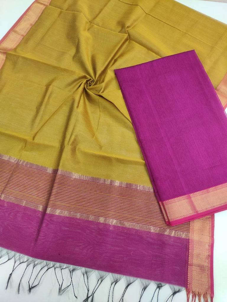 Maheshwari Silk Cotton Suit Material - Pink