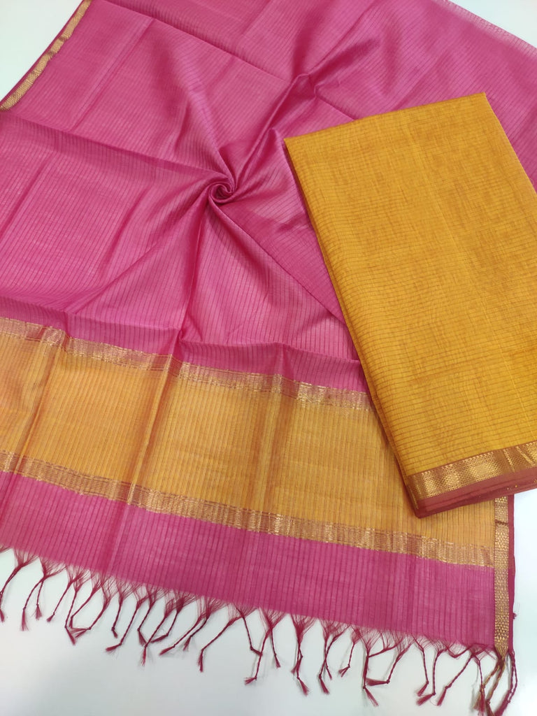 Maheshwari Silk Cotton Suit Material - Yellow