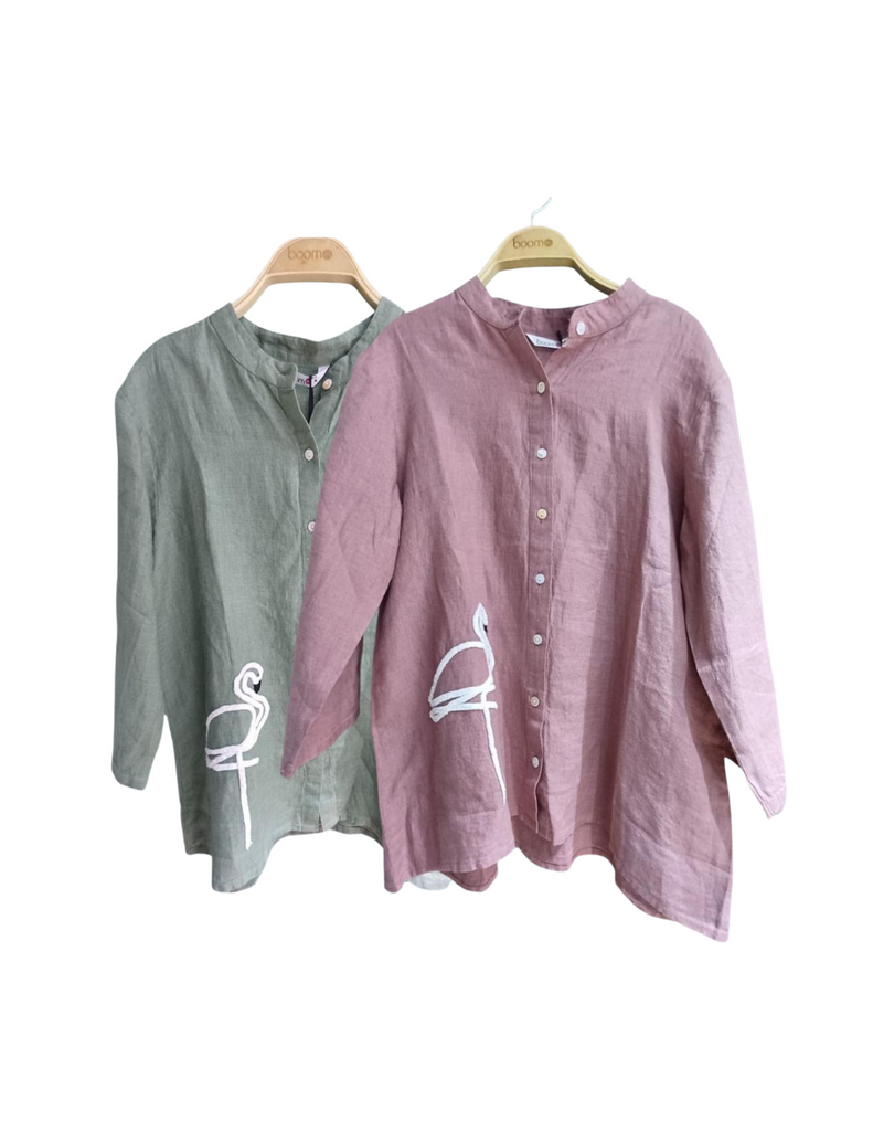Pink and White Linen Top