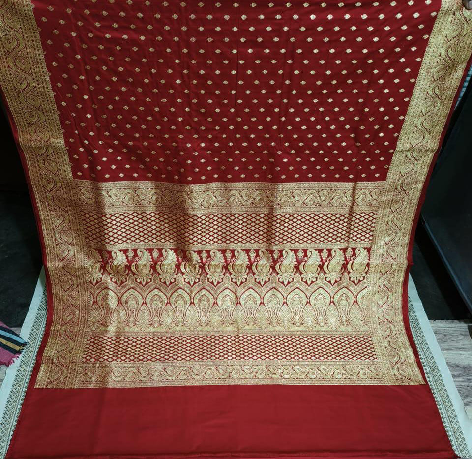 Pure Banarasi Katan Silk Saree - Red  (Option 2)