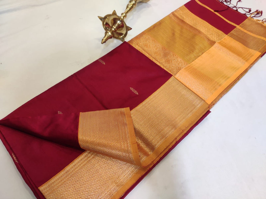 Traditional Maheshwari Handwoven Pure Mulberry Silk Sarees with Rich Weaving Pallu - Red and Yellow