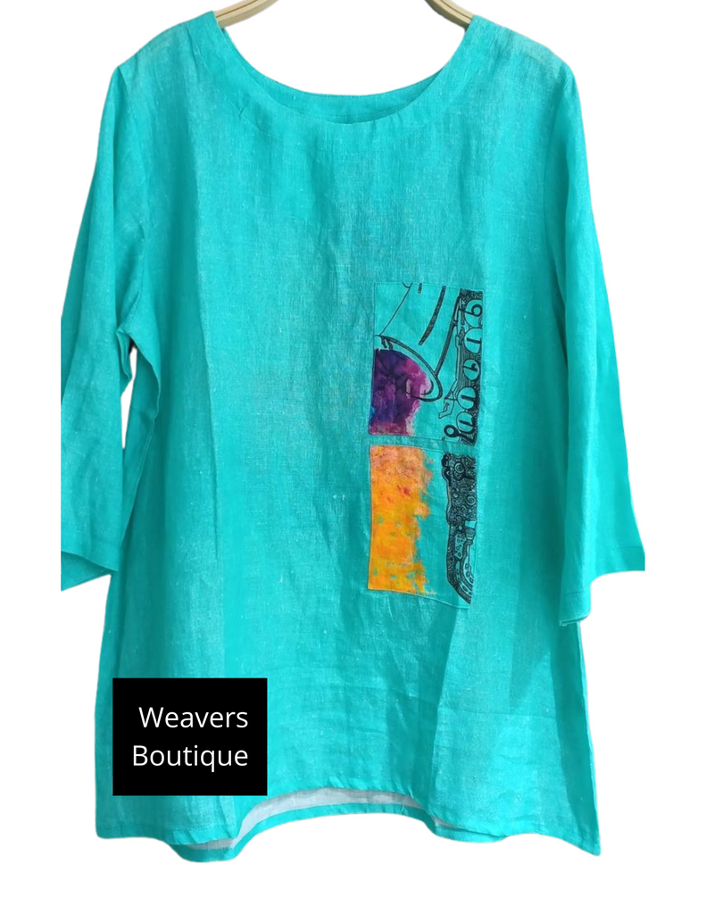 Turquoise Blue Linen Top