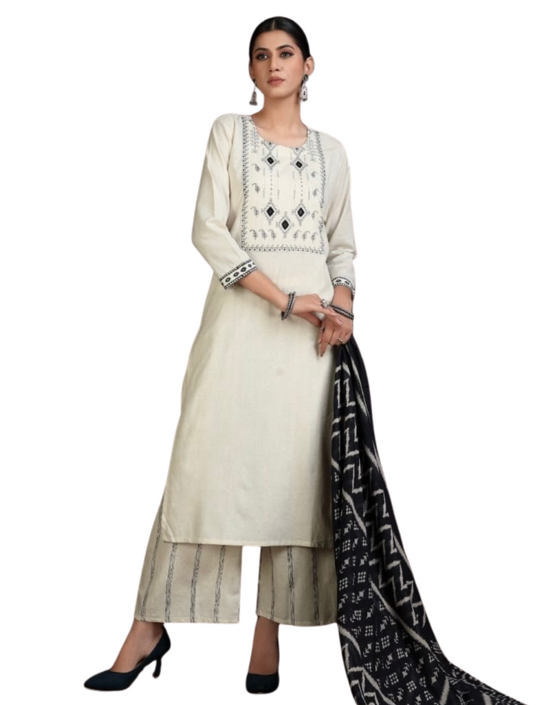 White and Black Salwar Suit - Cotton - 3 pieces