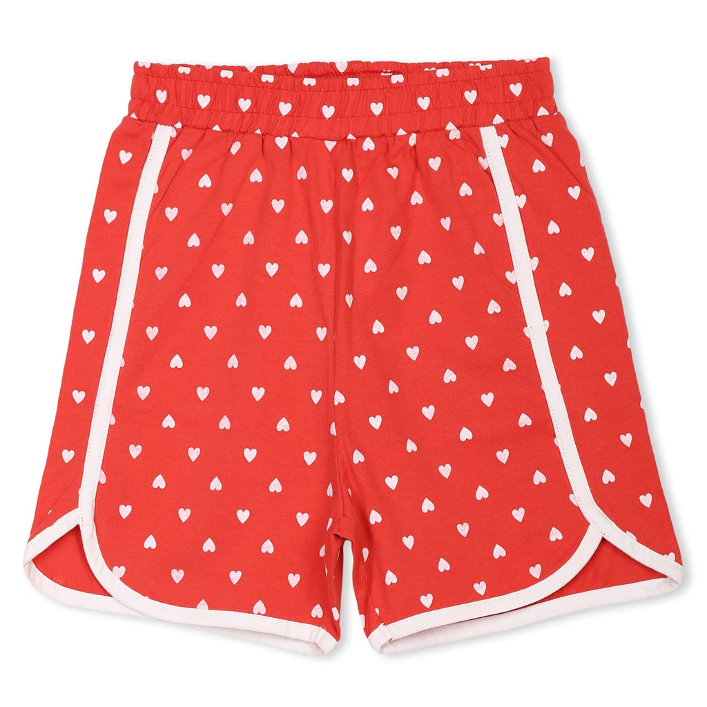 Girls All Over Printed Side Folding Shorts - Red