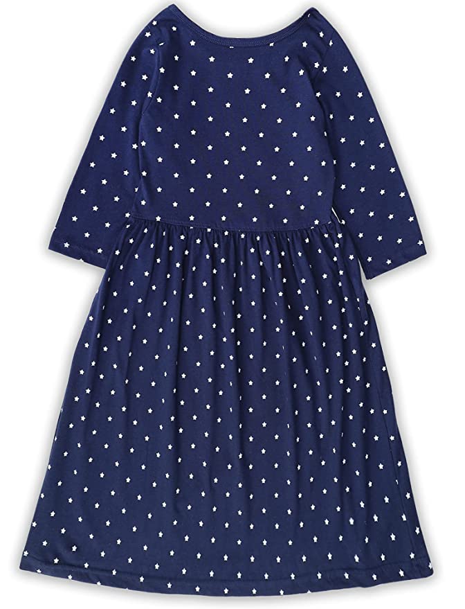 Girls Below Knee Length Dress with Sleeves - Navy Blue