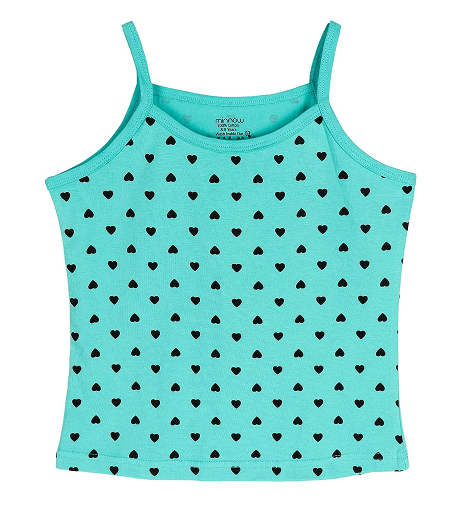 Girls Printed Cotton Camisole - Green