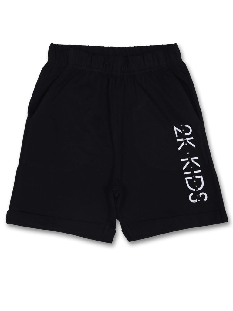 Girls Printed Cotton Pocket Rollup Shorts - Black