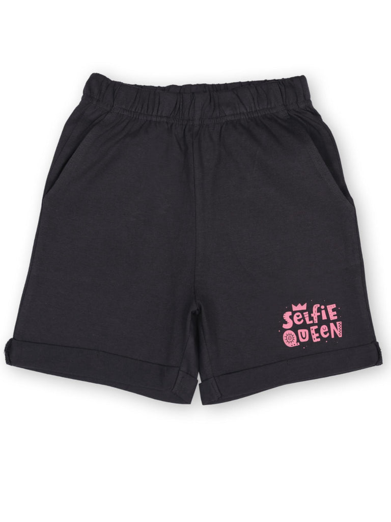 Girls Printed Cotton Pocket Rollup Shorts - Graphite