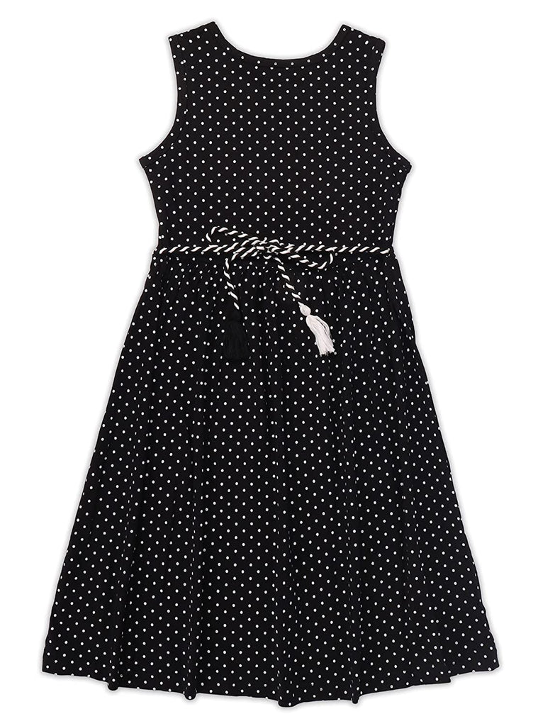 Girls Below Knee Length Sleeveless Dress - Black