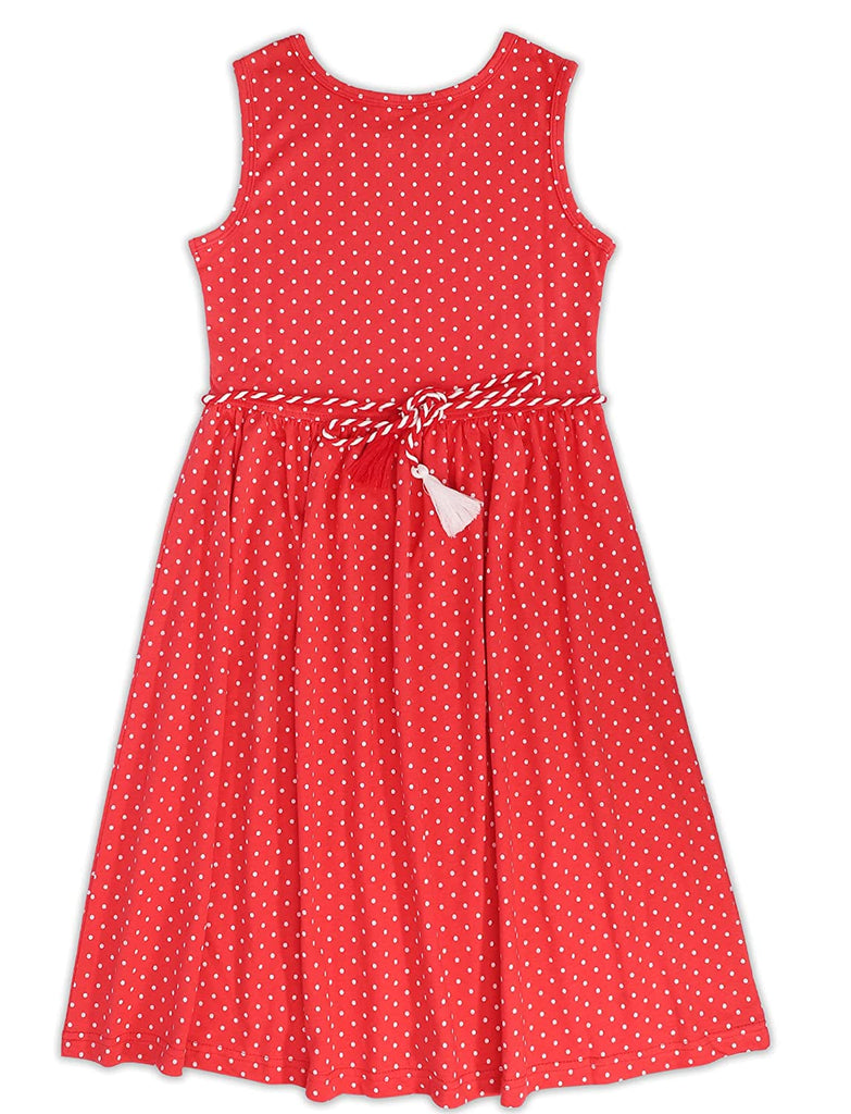 Girls Below Knee Length Sleeveless Dress - Red