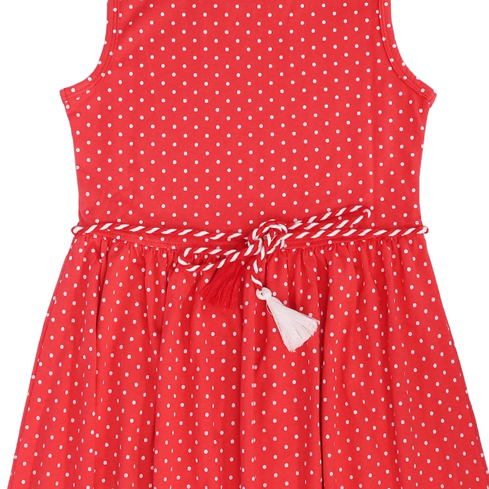 Girls Below Knee Length Sleeveless Dress - Red