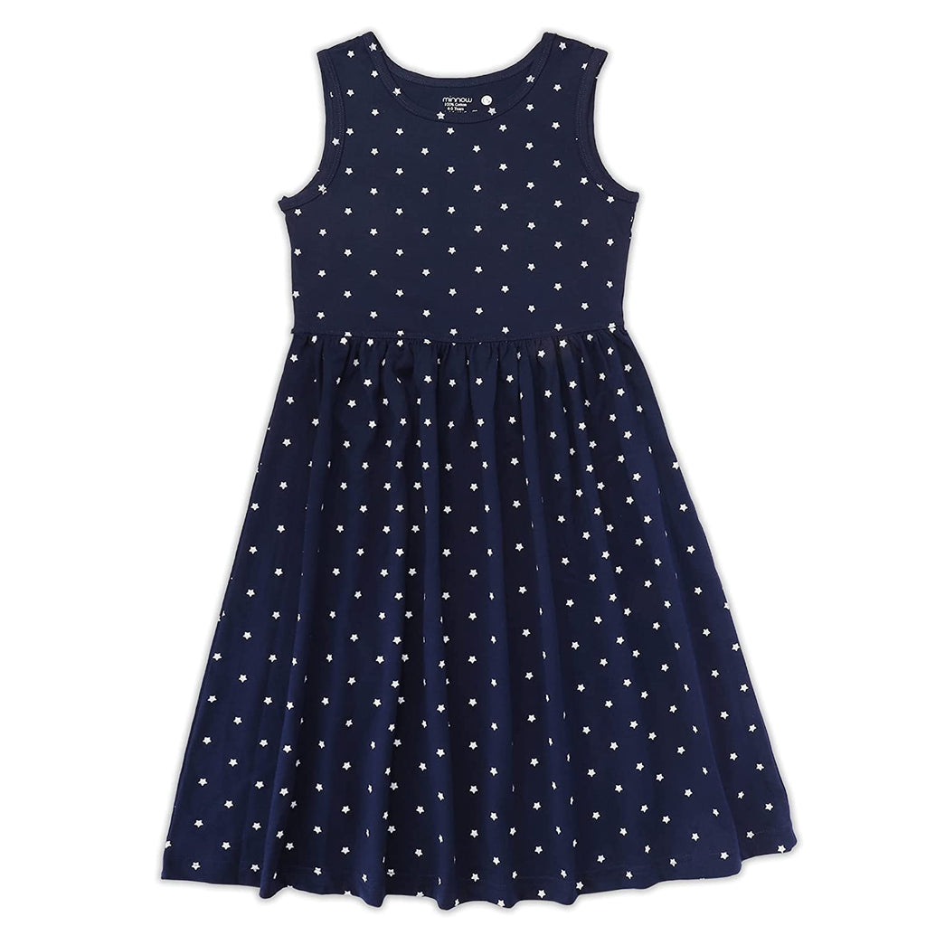 Girls Below Knee Length Sleeveless Dress - Navy Blue