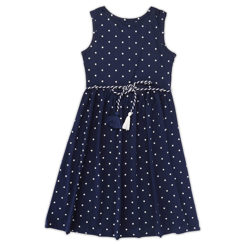 Girls Below Knee Length Sleeveless Dress - Navy Blue