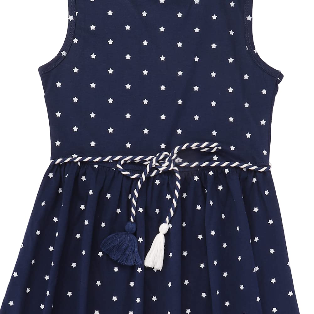 Girls Below Knee Length Sleeveless Dress - Navy Blue