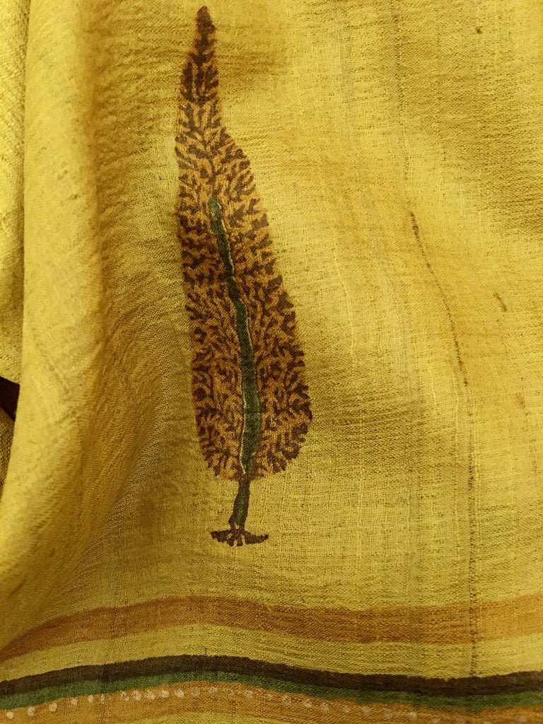 Mustard and Green Tussar Silk Saree