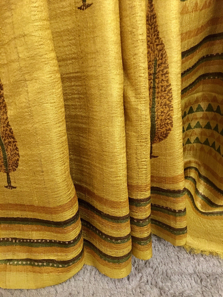 Mustard and Green Tussar Silk Saree