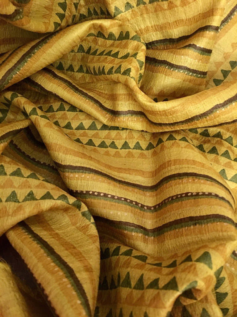 Mustard and Green Tussar Silk Saree