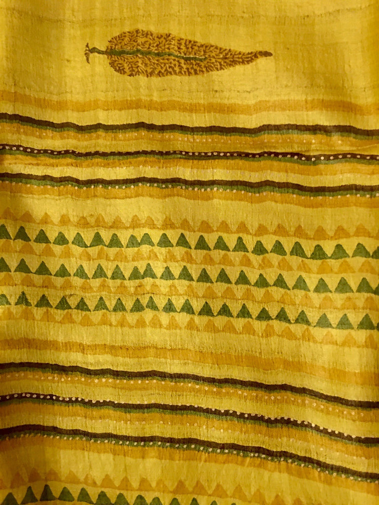 Mustard and Green Tussar Silk Saree