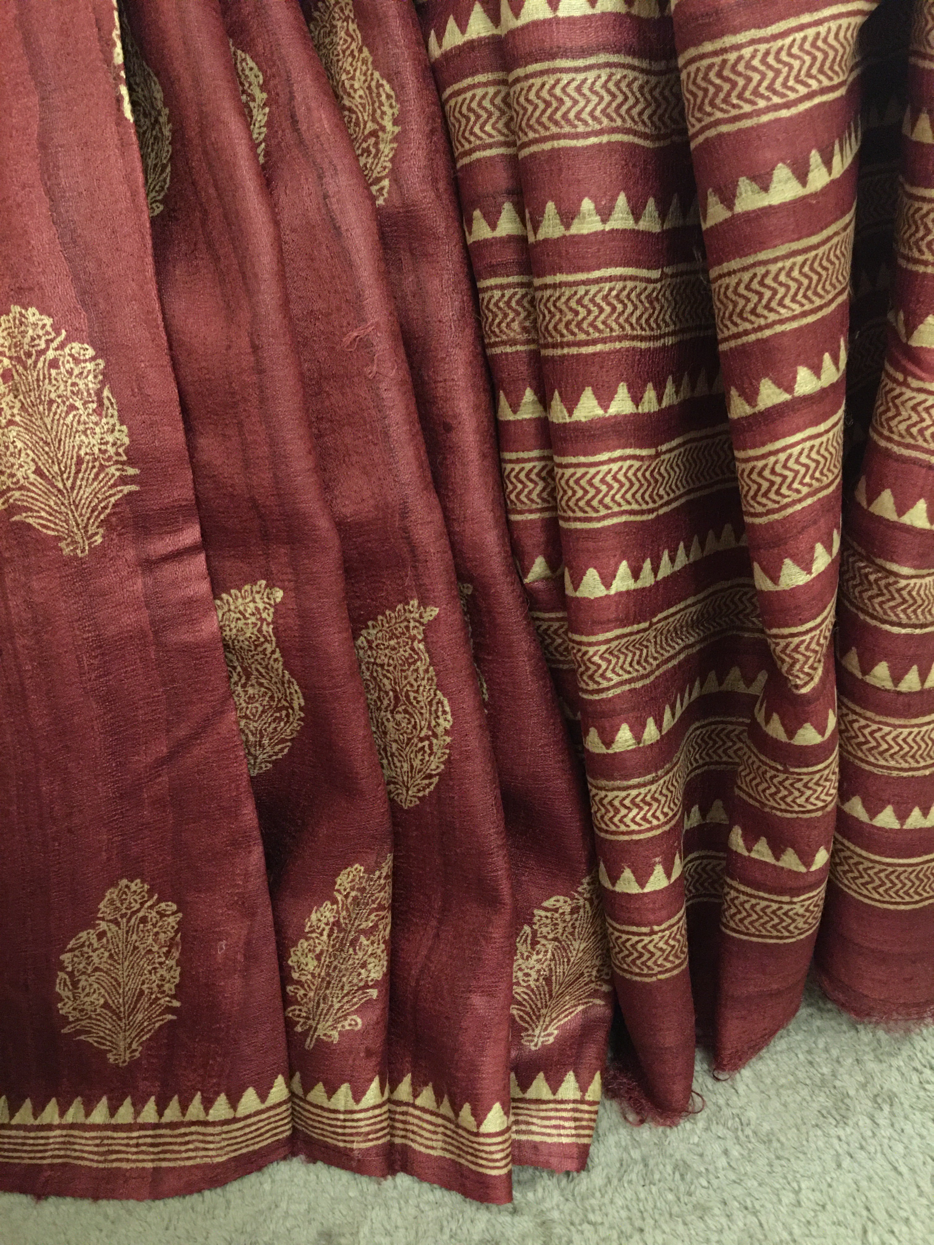 Madhubani Printed Tussar Ghicha Silk Saree || Peepal Clothing