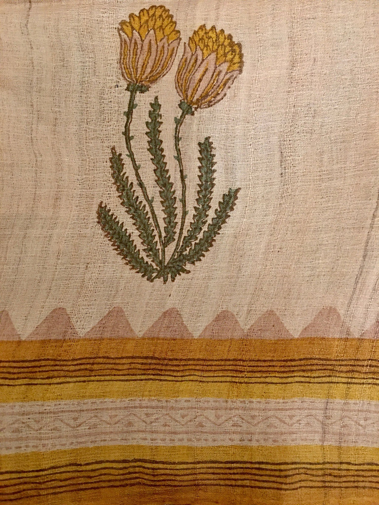 Mustard and Green Tussar Silk Saree